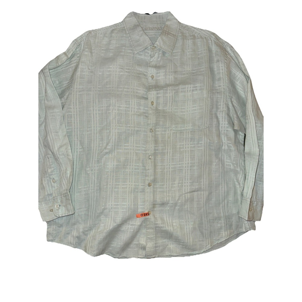 Caribbean Linen Shirt Mens XL Blue Button Up‎ Roll Tab Long Sleeve Beach Relaxed